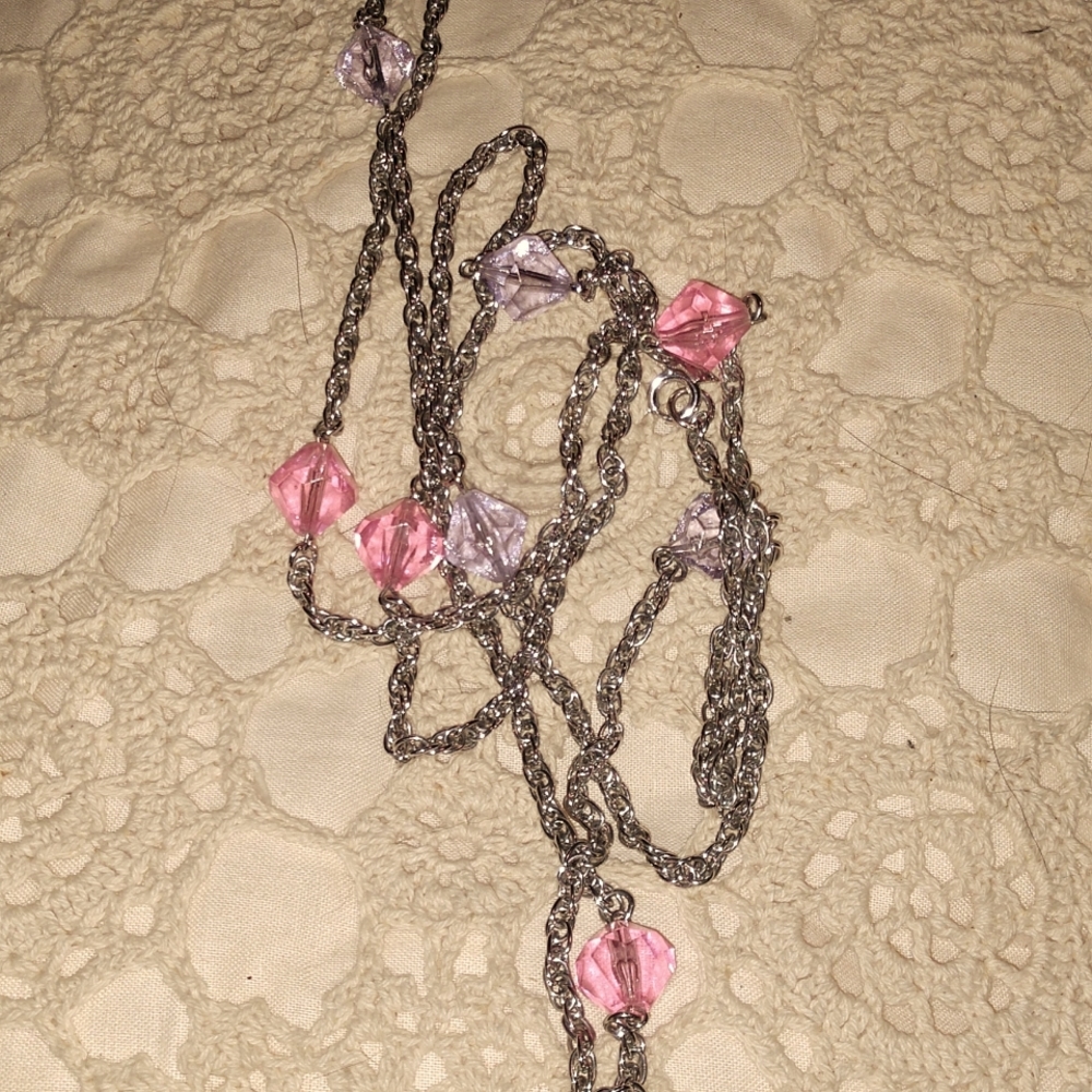 Beautiful 26" Silver Sarah Coventry Necklace with Lavender & Pink Faceted Beads